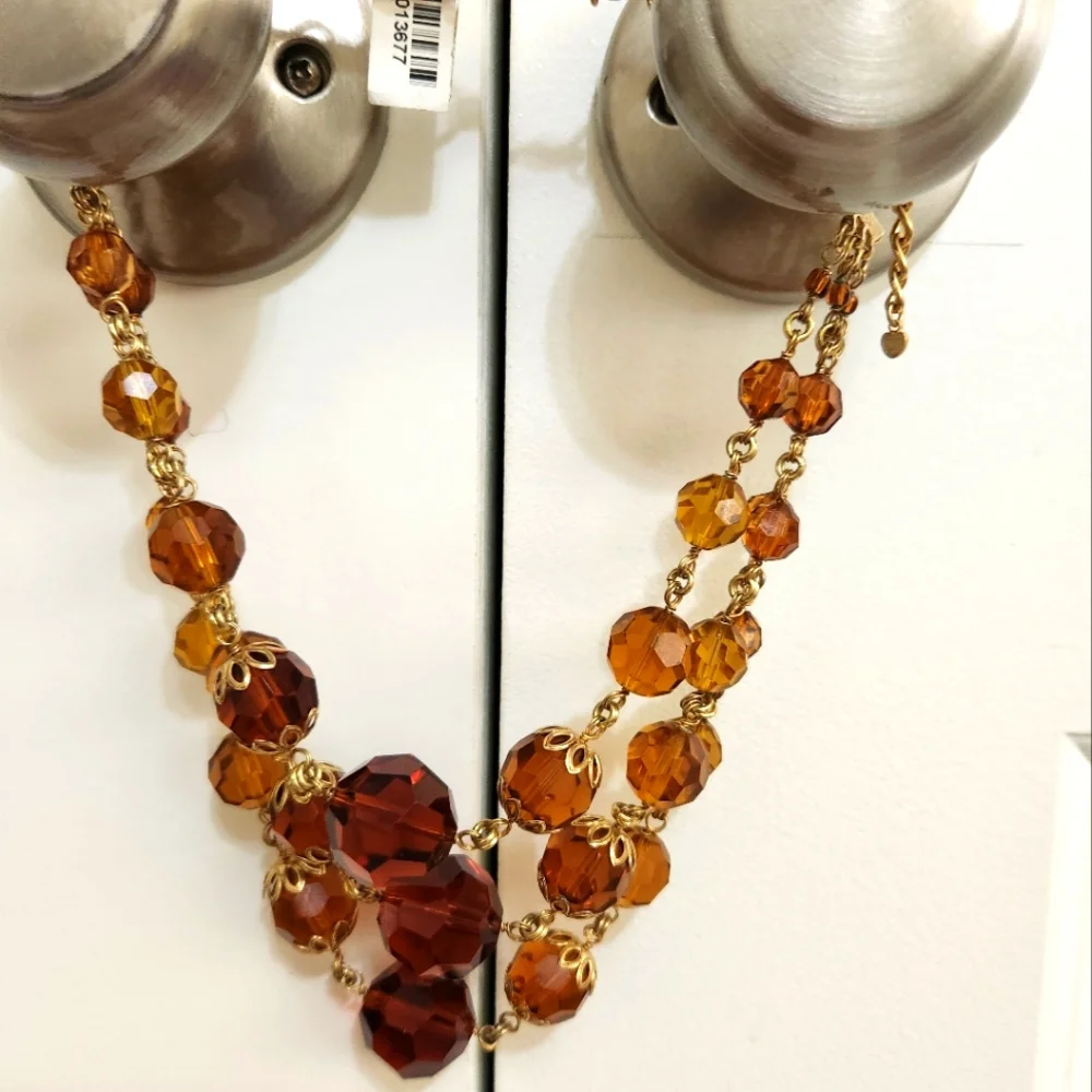 Vintage 90s Amber Multistrand Beaded Necklace - Picture 4 of 4